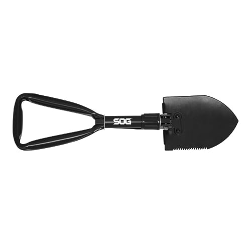 SOG Entrenching Tool- 18.25 Inch Folding Survival Shovel with Wood Saw Edge and Tactical Shovel Carry Case- Black (F08-N) - style: Standard