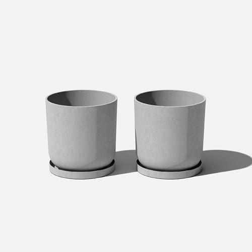 Veradek Mason Series Lima Planter & Drip Tray - Large Round Outdoor Planter - color: Gray, size: 15 inches - 2 Pack with Saucers