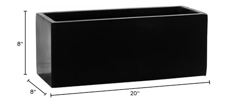 Modern Rectangle Balcony Window Black Matte Planter Box Elegant Rectangular 8" H x 8" W x 20" L Flower Pot - color: Black, size: 8x8x20