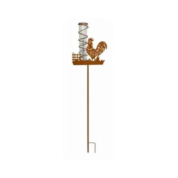 Headwind Consumer Products Rooster Rain Gauge Metal Stake, Decorative Garden Rainfall Measurement