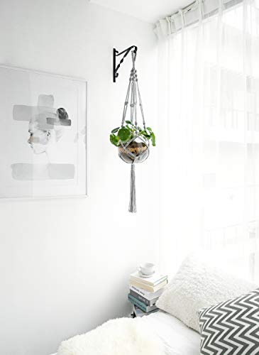 Mkono Macrame Plant Hangers Indoor Outdoor Hanging Planter Basket Cotton Rope 4 Legs 41 Inch, 1 Pack, Grey