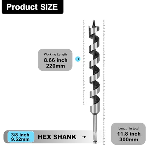 3/4" X 11.8" Auger Bit for Wood, 19x300mm Hex Long Auger Drill Bit - size: 3/4" (19mm)diameter, style: 11.8 inch / 300mm Length