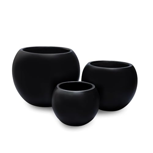 Marlo Fiberstone Round Planter, Smooth Matte Finishes (L, Black) - color: Black, size: 21.3"D x 16.5"H