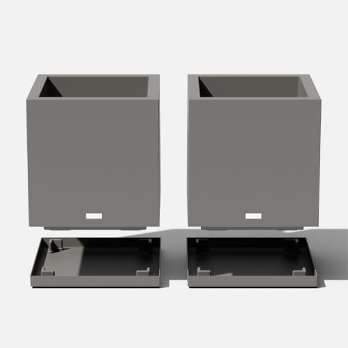 Veradek Block Series Cube Planter & Drip Tray - Square Outdoor Planter Set - color: Gray, size: Small - 2 pack with saucers