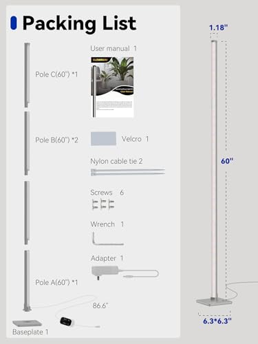GLOWRIUM Vertical Grow Light for Indoor Plants, 60in LED Standing Lamp - size: 60 IN(Silver)