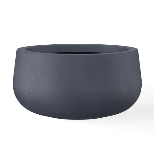 Kante Small Round Bowl Charcoal Concrete Planter 11" Dia, Outdoor - color: Charcoal, size: 11.8"w