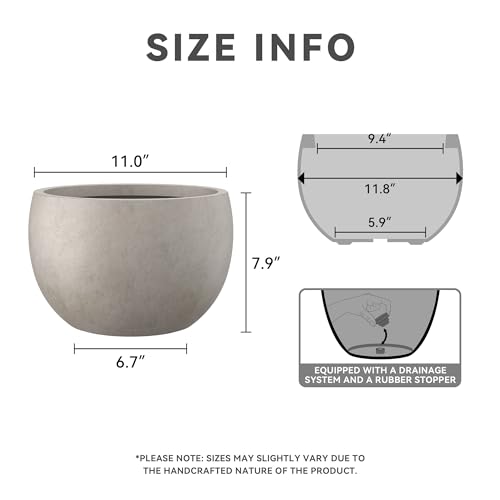 Kante Small Round Bowl Weathered Concrete Planter 11.8" Dia, Outdoor - color: Weathered Concrete, size: 11.8" d