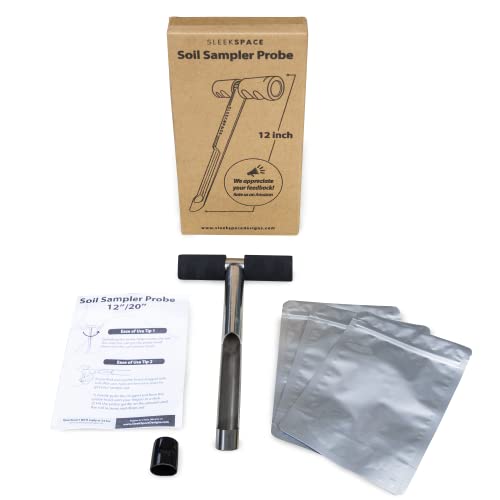 Soil Probe with Small Soil Sampler Bags. 12" Soil Sample Probe Rod. Patent Pending Ground Probe Design for Tidy Strata in Soil Test Sampling. - size: 12 Inch