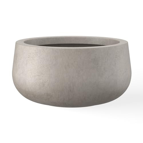 Kante Large Round Bowl Weathered Concrete Planter 20" Dia, Outdoor - color: Weathered Concrete, size: 19.6"w