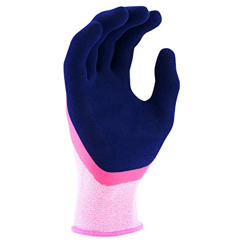 Miracle Gro Women's Double Dipped Sandy Foam Latex Gardening Work Gloves, Water Resistant, Excellent Grip Pink/Purple, Medium - size: Medium (Pack of 2)