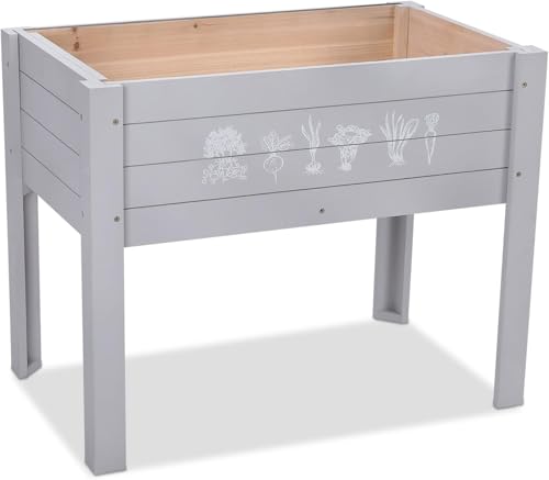 Raised Garden Bed with DIY Chalkboard, 30 x 24 x 18 inch, Gray - color: Gray