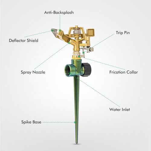 RESTMO Heavy Duty All-Metal Impact Sprinkler Head on Sturdy Spike Base