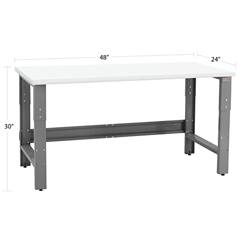 Table & Workbench: 1" Thick Laminate Top, Height Adjustable Bench - 24" D x 48" L x 30" - 36" H - by BenchPro - size: 24" D x 48" L, style: Plastic Laminate