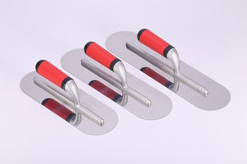 3PC Aluminum Pool Trowel Set (12"x4" & 14"x4" & 16"x4") Stainless Steel Finishing Trowel Tool for Concrete, Cement, Drywall, Plastering, Masonry Leveling