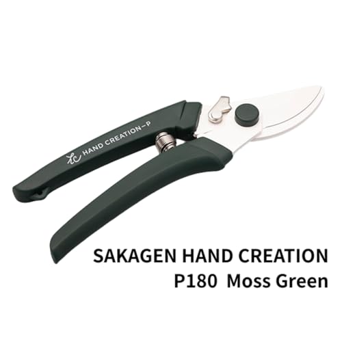 Japanese Hand Pruners - Sakagen Hand Creation, Ultra Sharp Bypass Pruning Shears for Flowers & Gardening, Made in Japan, P-180 (Moss Green) - color: Moss Green