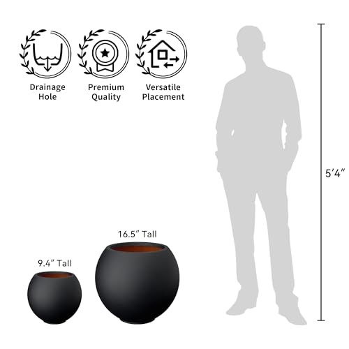 Kante Accent Round Sphere Black Concrete Planter 19.3" Dia, Outdoor - color: Black, size: 19.3"w x 16.5"h