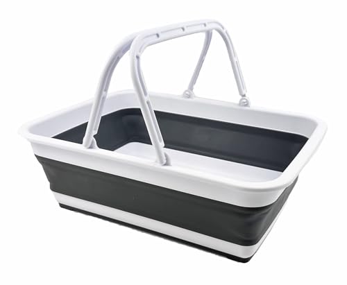 SAMMART Collapsible Basket with Handle 8L (2.1 Gallon) - Portable Outdoor Picnic Basket/Crate -Foldable Basin for Washing Dishes,Camping,Hiking (White/Steel Grey) - color: White/Steel Grey