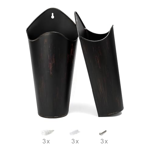 Mkono Metal Wall Planter, Hanging Vase for Flowers Plants, Set of 2, Black - color: Black