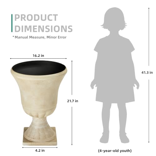 22" Tall Urn Planters Set of 2 Large Flower Pots, Antique Ivory - color: 22"-antique Ivory