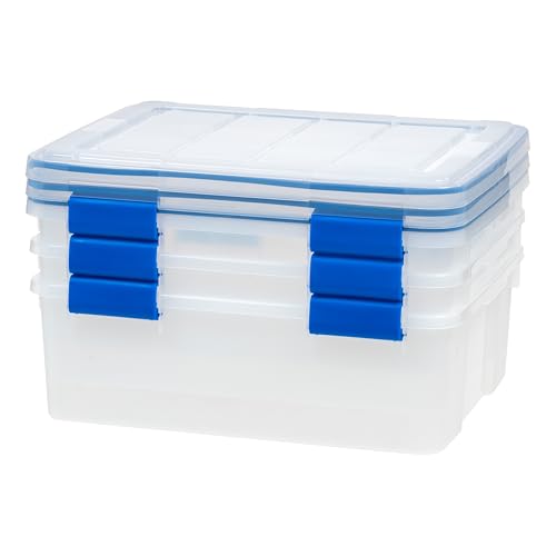 IRIS USA 3-Pack 26.5 Qt Storage Bins with Gasket Lids, Clear/Blue - size: 27 Qt. - 3 Pack