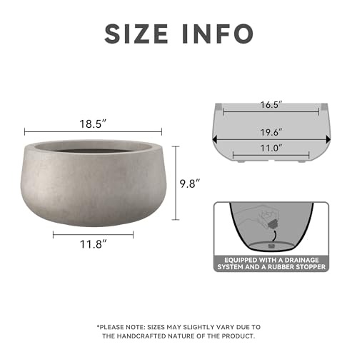 Kante Large Round Bowl Weathered Concrete Planter 20" Dia, Outdoor - color: Weathered Concrete, size: 19.6"w