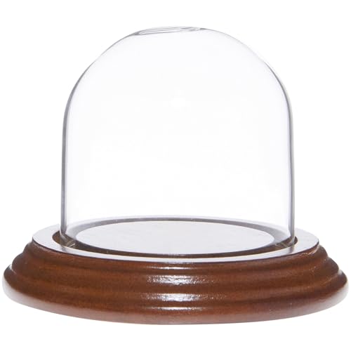 Plymor 2.5" x 2.5" Small Glass Display Dome Cloche (Walnut Veneer Base) - color: Walnut Veneer Base