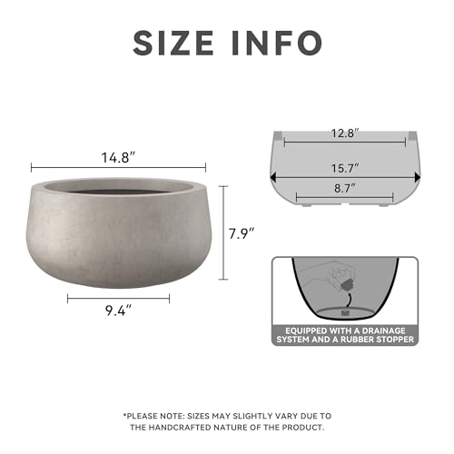 Kante Accent Round Bowl Weathered Concrete Planter 16" Dia, Outdoor - color: Weathered Concrete, size: 15.7"w