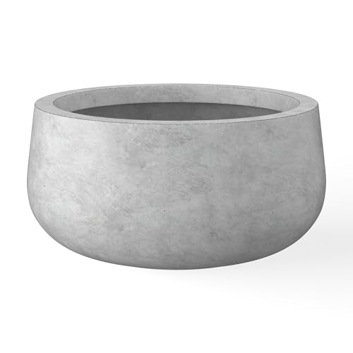 Kante Accent Round Bowl Pale Gray Concrete Planter 16" Dia, Outdoor - color: Natural Concrete, size: 15.7"w