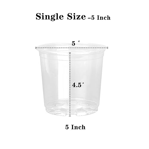 OUPSAUI 20 Pack 5 Inch Clear Nursery Pots for Plants, Clear Plastic Plant Pots with Drainage Holes, Flexible Nursery Pots Variety Pack, Seedling Planter Seed Starter Pots (5 Inch) - size: 5 INCH