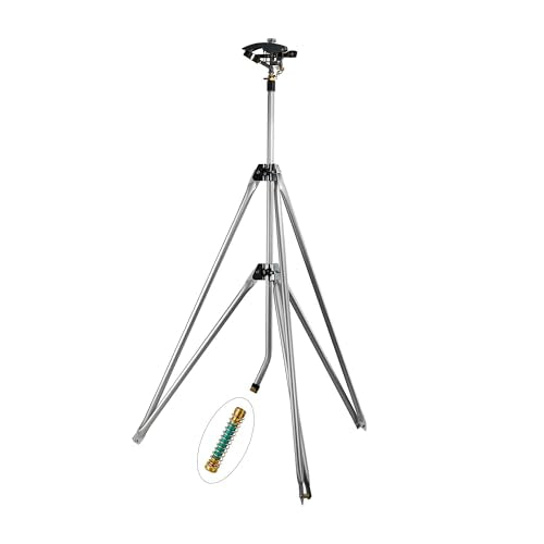 Heavy Duty Tripod Sprinkler 300003, Long Range Sprinkler with 100 FT Reach, 6 Feet Adjustable Tripod Height, 360ยฐ Range Control, for Farm, Lawn, Field, Orchard Irrigation by New England Garden Tools