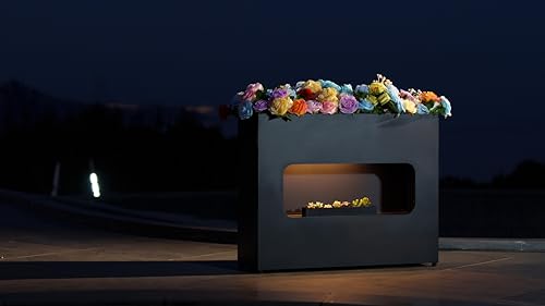 Outdoor Planter Box Metal Black Rectangular - color: Black With Light