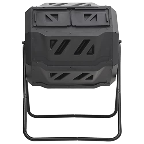 42.3 Gal Rotating Compost Bin, Black Dual Chamber Tumbling Composter with 360 Degree Rotation, Garden Compost Bin for Kitchen and Yard Waste, 28.7"x25.2"x37.4"