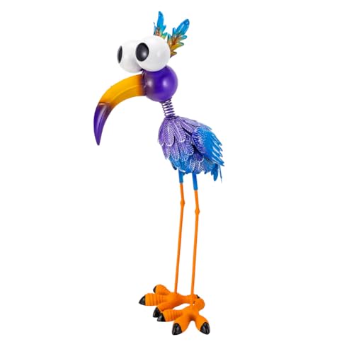 27“ Metal Purple Big-Eyed Bird Statue Garden Decor - color: Blue Flamingo