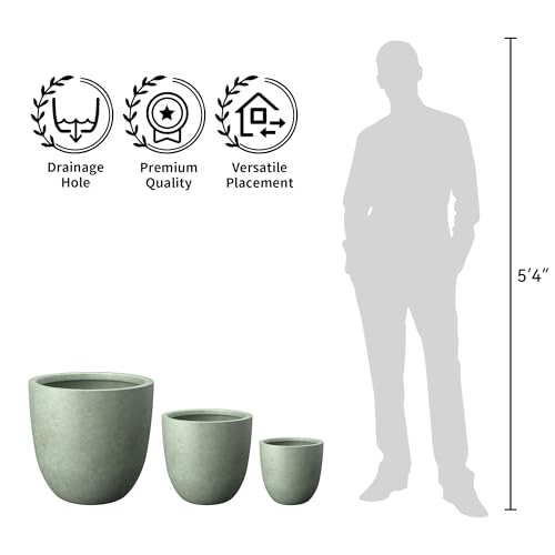 Kante Set of 3 Mint Green Concrete Bowl Planters 18" 14" 10" Dia - color: Mint Green, size: 18"d + 14"d + 10"d