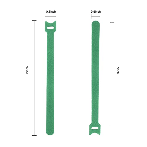 Hook and Loop Garden Plant Cable Ties, 100 Pcs, 8 Inch, Green