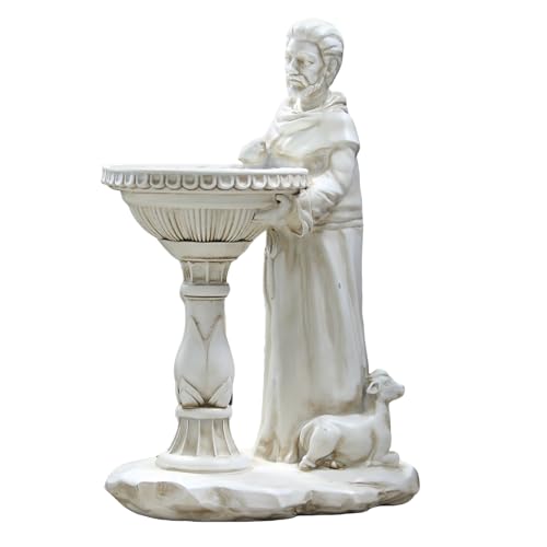Sheaifun Solar St Francis Garden Statue Outdoor Decor with Bird Bath Feeder - style: St Francis