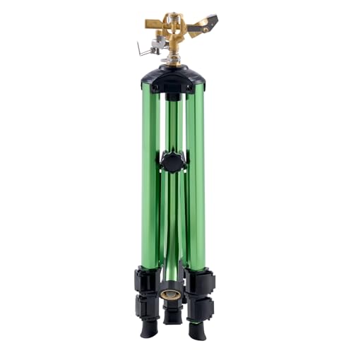 VEVOR Impact Sprinkler on Tripod Base, Heavy Duty Tripod Sprinklers with Brass Head & 3/4" Connector, 360 Degree Large Area Coverage Irrigation Sprinkler, Adjustable Heights for Yard Green - size: 37", style: 1PC