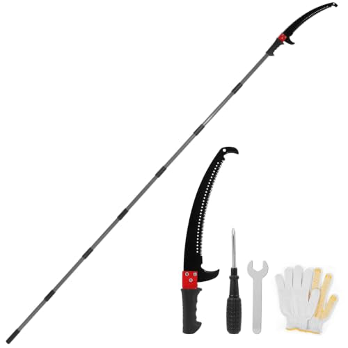 LEVELEVE Manual Pole Saw,4.6-9.8 ft Extendable Tree Pruner, Sturdy 6 Section Steel Pole,High Carbon Steel Double-Hook Blade,Branch Trimmer for Low & Medium Branches, Shrubs, Garden, Patio and Yard Use