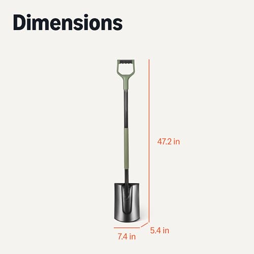 Amazon Basics Gardening Shovel for Digging and Edging, Flat Spade, D-Handle, 47 Inch, Black/Olive