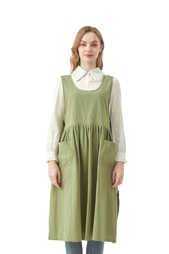Nanxson Cotton Apron Women Split Plus Size Bib with Pockets - color: Green
