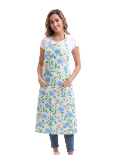 Nanxson Pottery Apron Split Leg with 3 Pockets & Adjustable Buckle - color: Blue Flower
