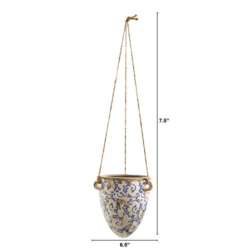 Nearly Natural 2 ft Tuscan Hanging Ceramic Scroll Planter Flowerpot Decor