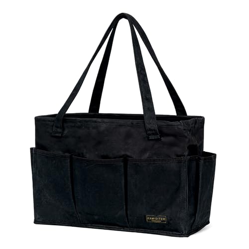 Tool Pouch, Heavy Duty 16oz Waxed Canvas Tool Bag, Rectangle Foldable Open Top Tool Bags with Handles, 10 Pockets | 15.5 x 7.5 x 10.5 Inches - color: Black, size: 15.5 Inch