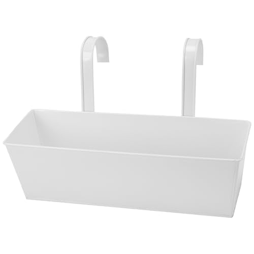 4 PCS Railing Flower Pots, 16 Inch Hanging Planter Box with Detachable Hooks, Balcony Hanging Planters for Deck, Fence, Garden Yard, Home Decor, White