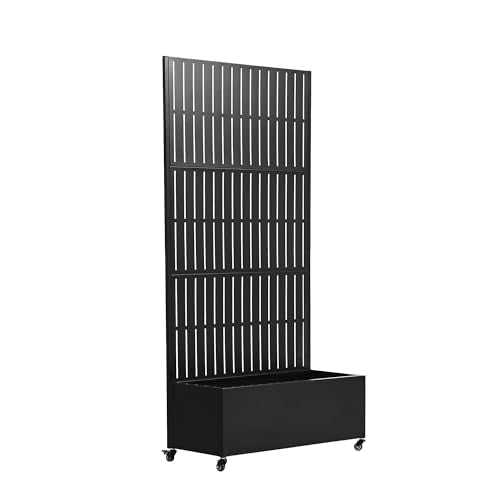 Pia Ricco Planter Box with Trellis, Privacy Planter for Climbing Plants - color: Black-parallel Lines, size: Medium