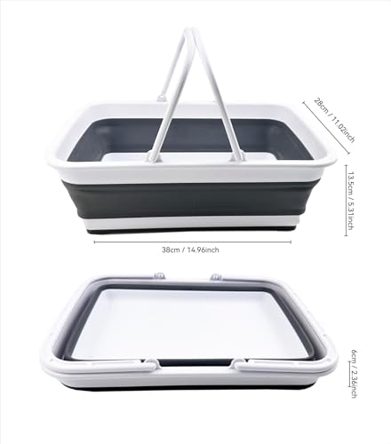 SAMMART Collapsible Basket with Handle 8L (2.1 Gallon) - Portable Outdoor Picnic Basket/Crate -Foldable Basin for Washing Dishes,Camping,Hiking (White/Steel Grey) - color: White/Steel Grey