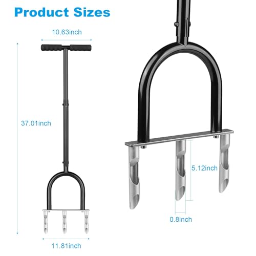 Manual Lawn Aerator Tool, Hollow Tines Plug Lawn Core Aerator, Heavy Duty Hand Soil Aeration Tool with Adjustable Handle, Grass Aeration Garden Tools for Lawn Care, Compacted Soil, Yard