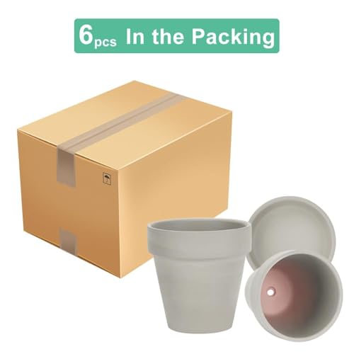 vensovo 5 Inch Grey Terracotta & Clay Pots with Saucer, 6 Pack - color: Gray