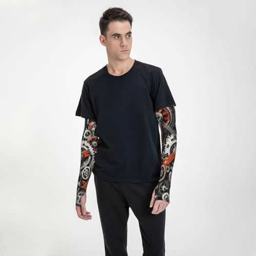 Arm Sleeves,Cooling UV Sun Protection Sports Compression for Men Women Garden Sports with Thumb Hole - color: Mechanical Gears