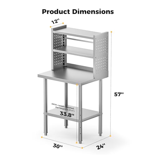 CAMMOO 30x24 NSF Stainless Steel Prep Table with Shelf & Casters Work Bench - size: 24*30 inches